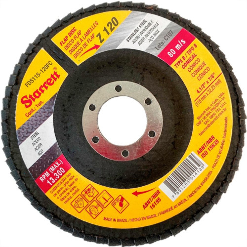 Disco Flap Starrett 4.1/2'' X 7/8''- Grao 120 Disco Flap Starrett 4.1/2'' X 7/8''- Grao 120