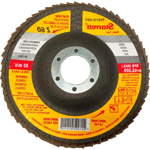 Disco Flap Starrett 4.1/2'' X 7/8''- Grao 60 Disco Flap Starrett 4.1/2'' X 7/8''- Grao 60