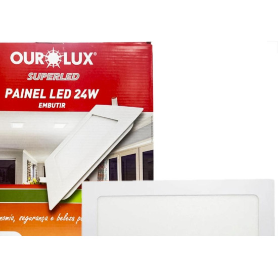 Plafon Led Embutir Ourolux Quadrado 24W. 1600Lm. 6500K. Bivolt Branco