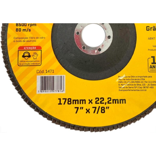 Disco Flap Thompson 7'' - Grao 40 Disco Flap Thompson 7'' - Grao 40