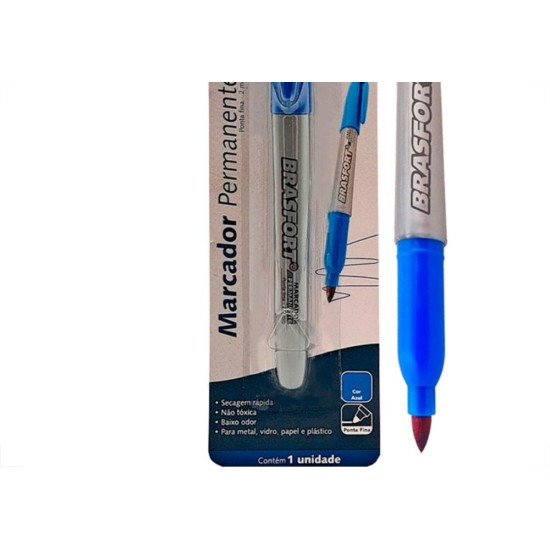 Caneta Marcacao Permamente Brasfort Fina Azul Blister - 7851 Caneta Marcacao Permamente Brasfort Fina Azul Blister - 7851