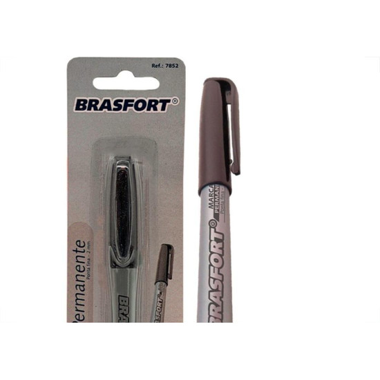 Caneta Marcacao Permamente Brasfort Fina Preta Blister - 7852