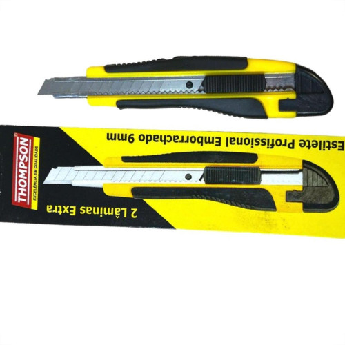 Estilete Estreito Thompson Cabo Emborrachado Com 2 Laminas Extras 9Mm Estilete Estreito Thompson Cabo Emborrachado Com 2 Laminas Extras 9Mm