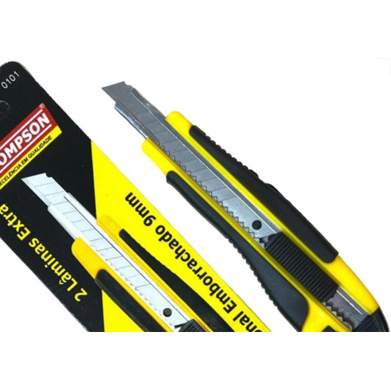 Estilete Estreito Thompson Cabo Emborrachado Com 2 Laminas Extras 9Mm Estilete Estreito Thompson Cabo Emborrachado Com 2 Laminas Extras 9Mm