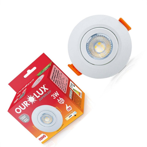 Spot Com Lampada Dicroica Led Ourolux 3W. Redondo Branco 230Lm 6400K.