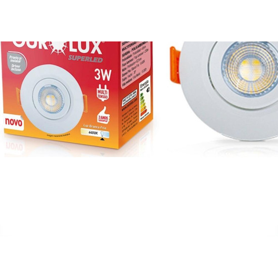 Spot Com Lampada Dicroica Led Ourolux 3W. Redondo Branco 230Lm 6400K.