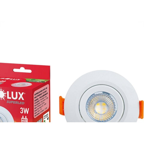 Spot Com Lampada Dicroica Led Ourolux 3W. Redondo Branco 230Lm 6400K.