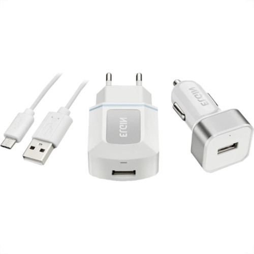 Carregador Elgin Usb Tomada + Veicular + Cabo Carregador Elgin Usb Tomada + Veicular + Cabo