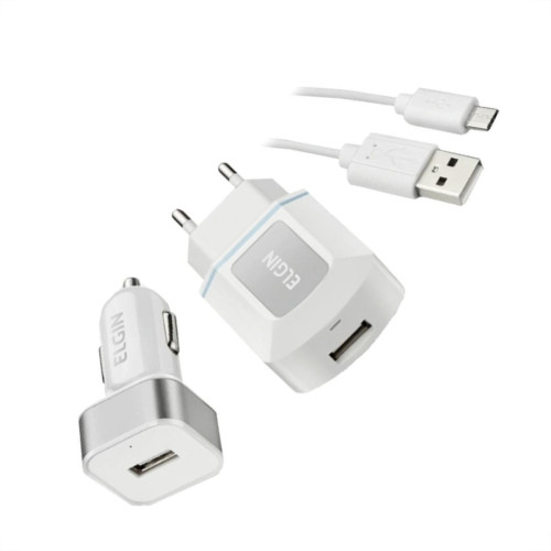 Carregador Elgin Usb Tomada + Veicular + Cabo Carregador Elgin Usb Tomada + Veicular + Cabo