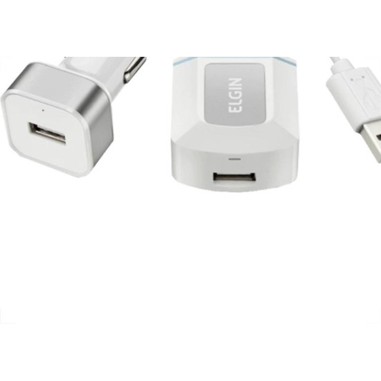 Carregador Elgin Usb Tomada + Veicular + Cabo Carregador Elgin Usb Tomada + Veicular + Cabo
