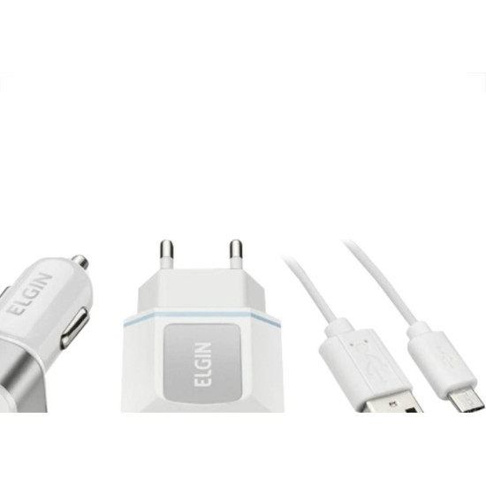 Carregador Elgin Usb Tomada + Veicular + Cabo Carregador Elgin Usb Tomada + Veicular + Cabo