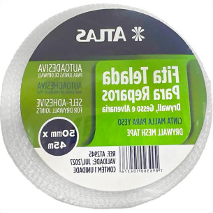 Fita Telada Atlas Fibra De Vidro Para Drywall E Trincas Autoadesiva 50Mm X 45M