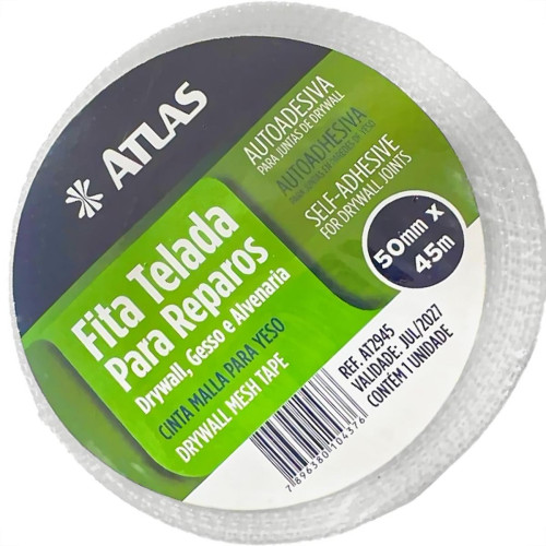 Fita Telada Atlas Fibra De Vidro Para Drywall E Trincas Autoadesiva 50Mm X 45M Fita Telada Atlas Fibra De Vidro Para Drywall E Trincas Autoadesiva 50Mm X 45M