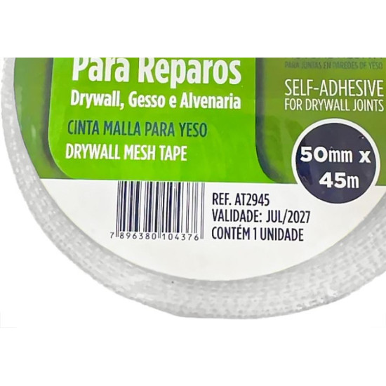 Fita Telada Atlas Fibra De Vidro Para Drywall E Trincas Autoadesiva 50Mm X 45M Fita Telada Atlas Fibra De Vidro Para Drywall E Trincas Autoadesiva 50Mm X 45M
