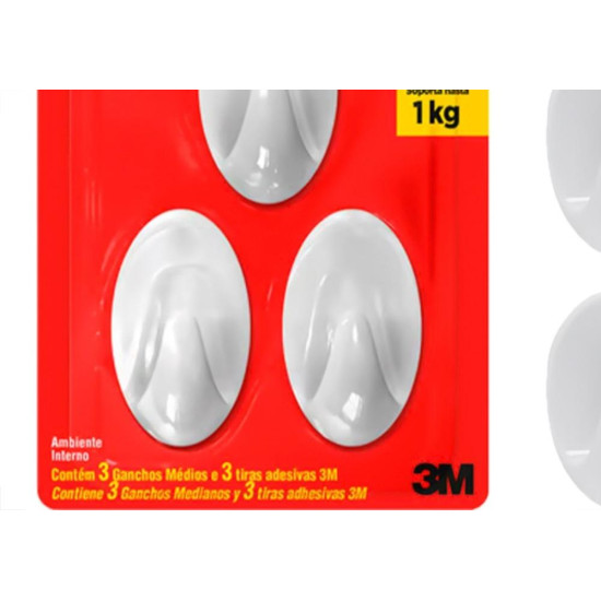 Gancho 3M Scotch Permanente Medio 1Kg Com 3 Pecas Gancho 3M Scotch Permanente Medio 1Kg Com 3 Pecas