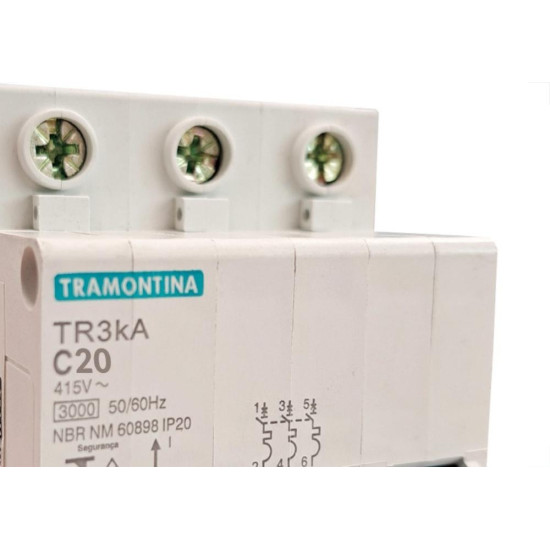 Disjuntor Tramontina ''Din'' Tripolar 20A. C
