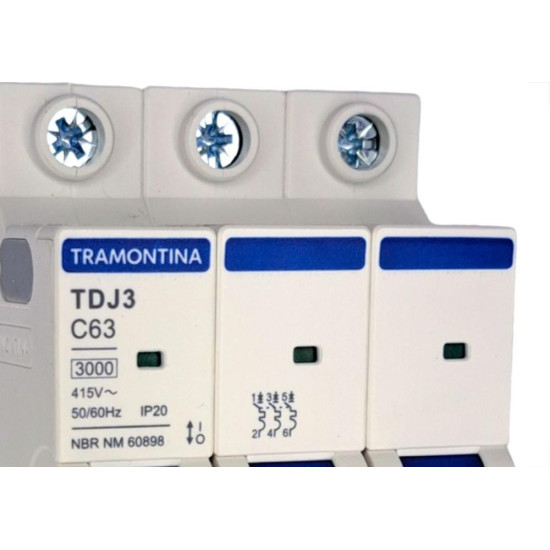 Disjuntor Tramontina ''Din'' Tripolar 63A. C Disjuntor Tramontina ''Din'' Tripolar 63A. C