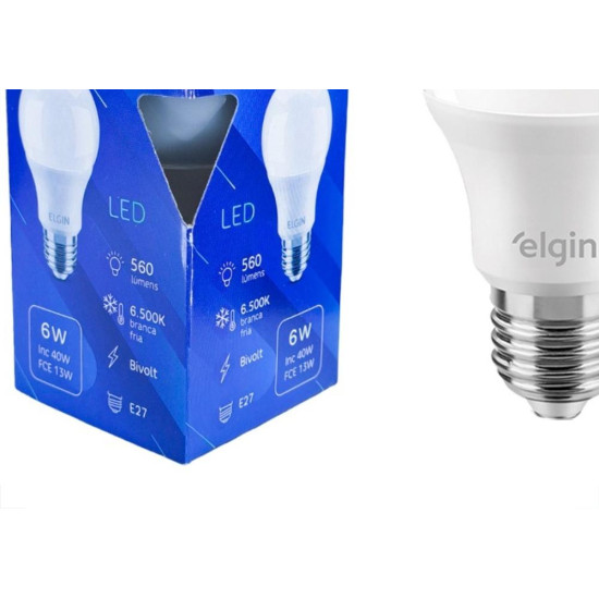 Lampada Led Bulbo Elgin A60 - 6W. 6500K. - Kit C/10 Pecas Lampada Led Bulbo Elgin A60 - 6W. 6500K. - Kit C/10 Pecas
