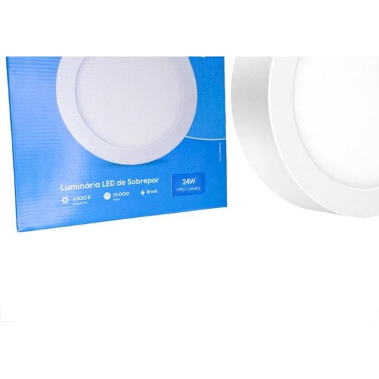 Plafon Led Sobrepor Elgin Redondo 24W. 1920Lm. 6500K. Bivolt Branco