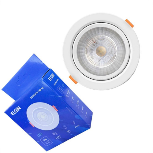 Spot Com Lampada Dicroica Led Elgin 5W. Redondo Ip20 Mr16 Movel Branco Bivolt 500Lm 6500K. Spot Com Lampada Dicroica Led Elgin 5W. Redondo Ip20 Mr16 Movel Branco Bivolt 500Lm 6500K.