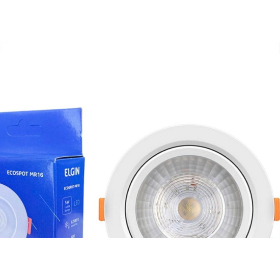 Spot Com Lampada Dicroica Led Elgin 5W. Redondo Ip20 Mr16 Movel Branco Bivolt 500Lm 6500K. Spot Com Lampada Dicroica Led Elgin 5W. Redondo Ip20 Mr16 Movel Branco Bivolt 500Lm 6500K.