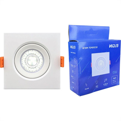 Spot Com Lampada Dicroica Led Elgin 5W. Quadrado Ip20 Mr16 Movel Branco Bivolt 400Lm 6500K. Spot Com Lampada Dicroica Led Elgin 5W. Quadrado Ip20 Mr16 Movel Branco Bivolt 400Lm 6500K.