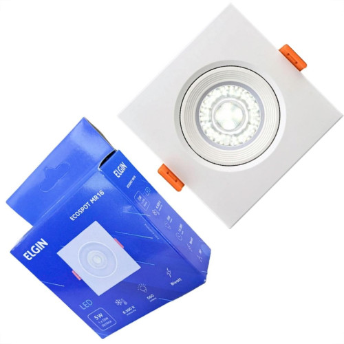 Spot Com Lampada Dicroica Led Elgin 5W. Quadrado Ip20 Mr16 Movel Branco Bivolt 400Lm 6500K. Spot Com Lampada Dicroica Led Elgin 5W. Quadrado Ip20 Mr16 Movel Branco Bivolt 400Lm 6500K.