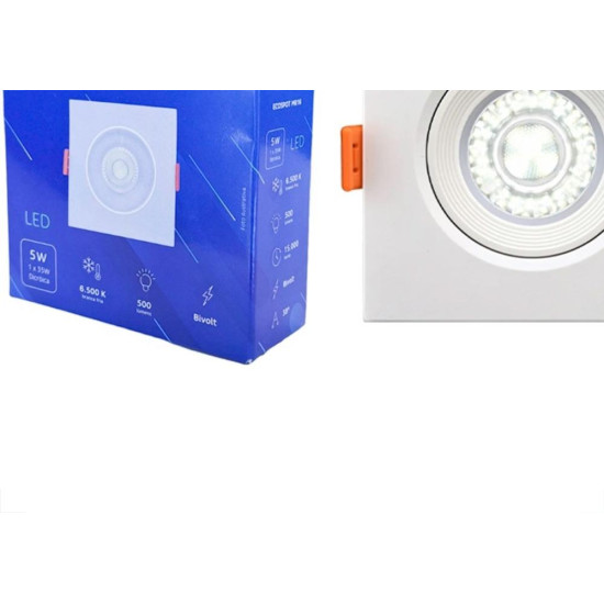 Spot Com Lampada Dicroica Led Elgin 5W. Quadrado Ip20 Mr16 Movel Branco Bivolt 400Lm 6500K. Spot Com Lampada Dicroica Led Elgin 5W. Quadrado Ip20 Mr16 Movel Branco Bivolt 400Lm 6500K.