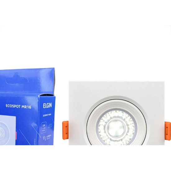 Spot Com Lampada Dicroica Led Elgin 5W. Quadrado Ip20 Mr16 Movel Branco Bivolt 400Lm 6500K. Spot Com Lampada Dicroica Led Elgin 5W. Quadrado Ip20 Mr16 Movel Branco Bivolt 400Lm 6500K.