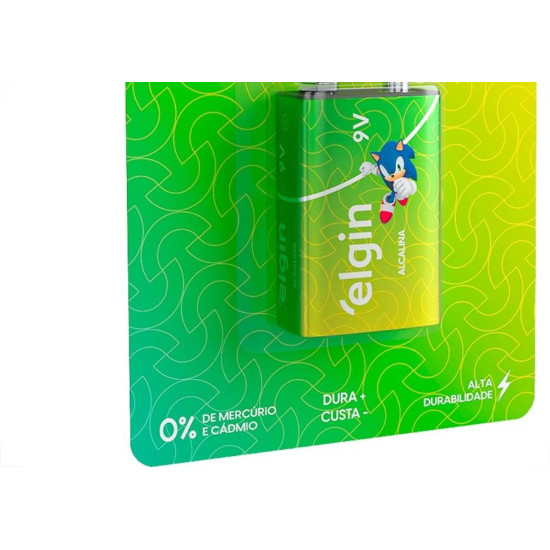 Pilha Elgin Alcalina Bateria 9V. Cartela Com 1 Peca - 6Lr61