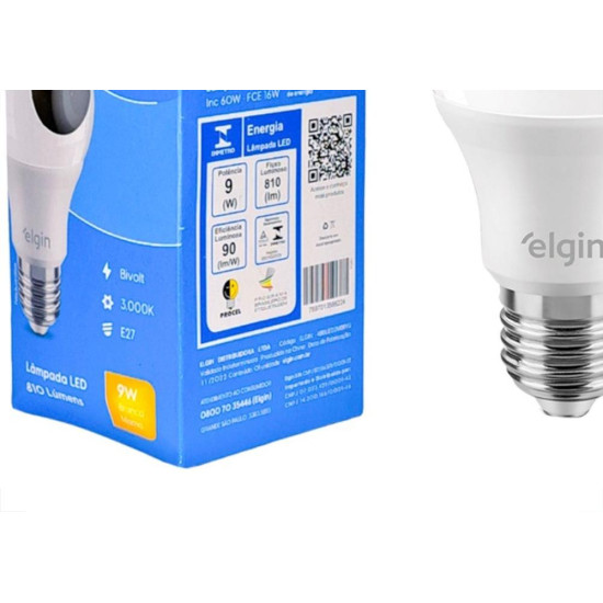 Lampada Led Bulbo Elgin A60 - 9W. 3000K. - Kit C/10 Pecas Lampada Led Bulbo Elgin A60 - 9W. 3000K. - Kit C/10 Pecas
