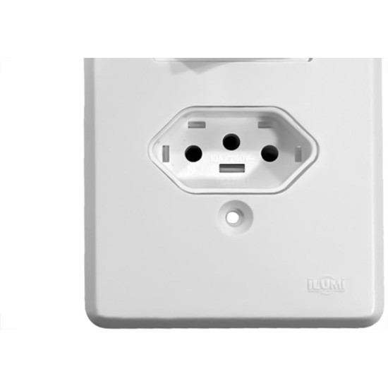 Conjunto Ilumi Pratika Com Placa 1 Simples + Tomada 2P+T. 10A. - 19200 Conjunto Ilumi Pratika Com Placa 1 Simples + Tomada 2P+T. 10A. - 19200