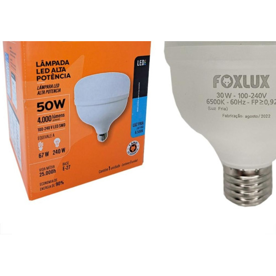 Lampada Led Alta Potencia Foxlux 50W. 4.000Lm Bivolt 6500K.