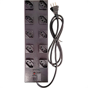 Filtro Linha Fiolux 10 Tomadas 2 Polos + Terra Espacadas Com Interruptor E Fusivel Bivolt Preto