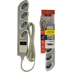 Filtro Linha Daneva Breaker 4 Tomadas 2P+T Com Chave Disjuntora Bivolt Cinza - Dn1642