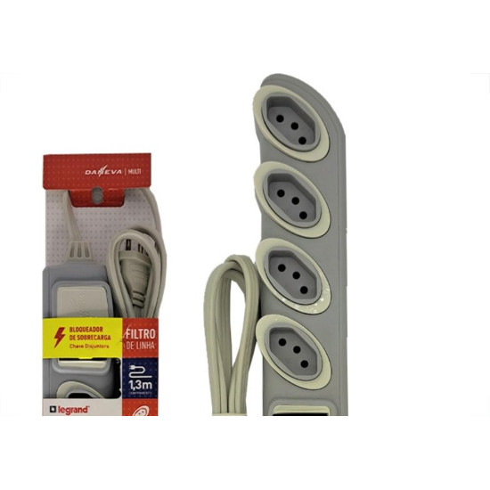 Filtro Linha Daneva Breaker 4 Tomadas 2P+T Com Chave Disjuntora Bivolt Cinza - Dn1642