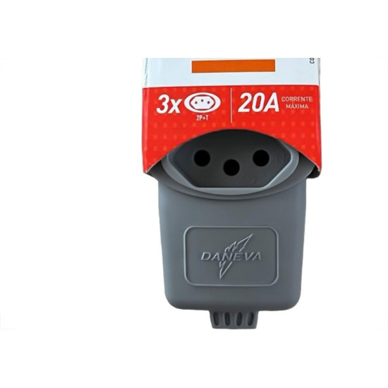 Tomada Barra Daneva Desmontavel 2 Polos + Terra 20A. 3 Tomadas Grafite - Dn1727