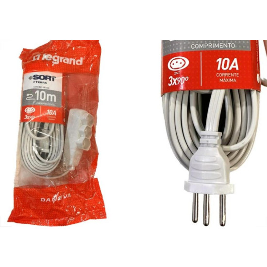 Extensao Daneva Sort 2 Polos + Terra Pp 0,75Mm Gelo -10M - 1913