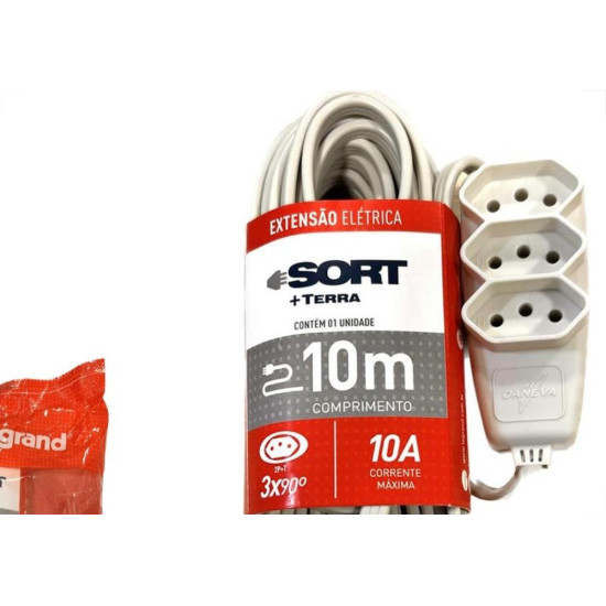 Extensao Daneva Sort 2 Polos + Terra Pp 0,75Mm Gelo -10M - 1913