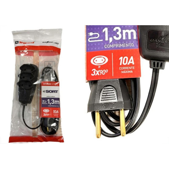 Extensao Daneva Sort 2 Polos Paralela 0,75Mm Preta - 1,3M - Dn1912