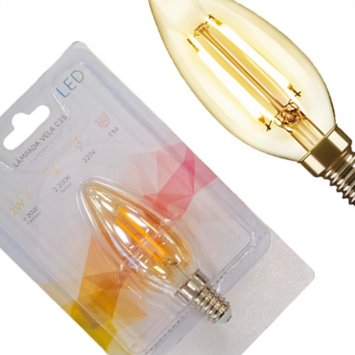 Lampada Filamento De Led Elgin Vela - 2Wx220V. Ambar E-14 Lampada Filamento De Led Elgin Vela - 2Wx220V. Ambar E-14