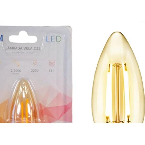 Lampada Filamento De Led Elgin Vela - 2Wx220V. Ambar E-14 Lampada Filamento De Led Elgin Vela - 2Wx220V. Ambar E-14
