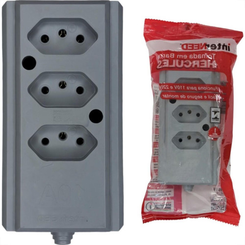 Tomada Barra Interneed 2 Polos +Terra Cinza 10A. Tripla Tomada Barra Interneed 2 Polos +Terra Cinza 10A. Tripla