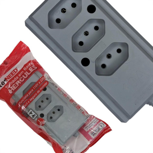 Tomada Barra Interneed 2 Polos +Terra Cinza 10A. Tripla Tomada Barra Interneed 2 Polos +Terra Cinza 10A. Tripla