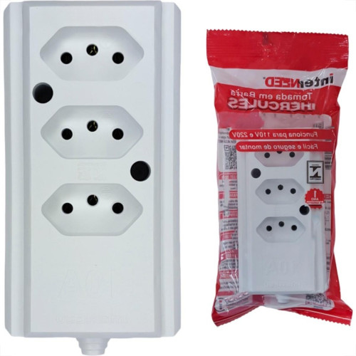 Tomada Barra Interneed 2 Polos +Terra Branca 10A. Tripla Tomada Barra Interneed 2 Polos +Terra Branca 10A. Tripla
