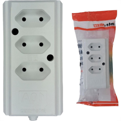 Tomada Barra Interneed 2 Polos Branca 10A. Tripla