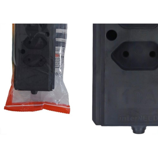 Tomada Barra Interneed 2 Polos Preta 10A. Tripla