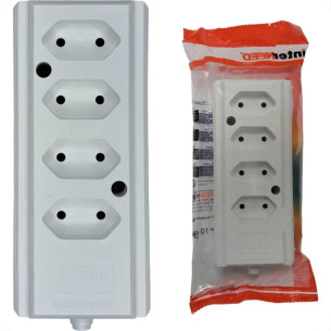 Tomada Barra Interneed 2 Polos Branca 10A. Quadrupla Tomada Barra Interneed 2 Polos Branca 10A. Quadrupla
