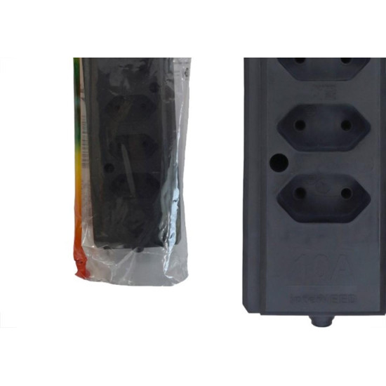 Tomada Barra Interneed 2 Polos Preta 10A. Quintupla
