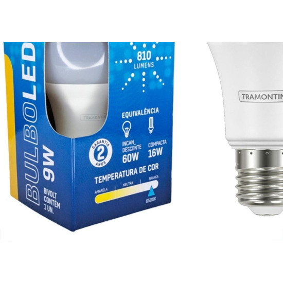 Lampada Led Bulbo Tramontina A60 - 9W. 6500K. Lampada Led Bulbo Tramontina A60 - 9W. 6500K.